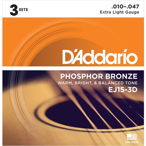 D’Addario 【春得フェア】 EJ15-3D [Phosphor Bronze Extra Light Multi-Packs]