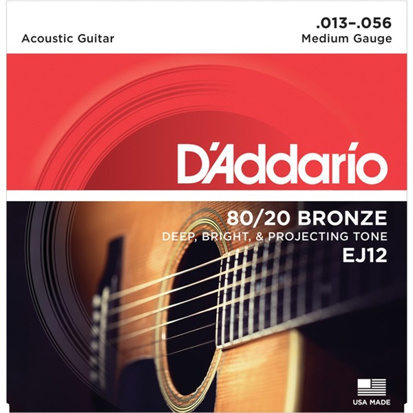 D’Addario 【創業50周年大決算SALE】 80/20 Bronze Round Wound Acoustic Guitar Strings EJ12 (Medium/13-56)