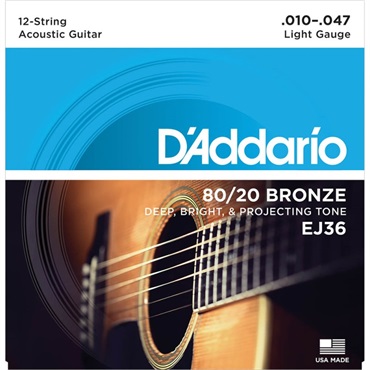 D’Addario 80/20 Bronze Round Wound Acoustic Guitar Strings EJ36 (12-String Light/10-47)