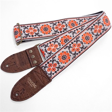 Couch Guitar Strap Cork and Orange Flowers Hippie Weave