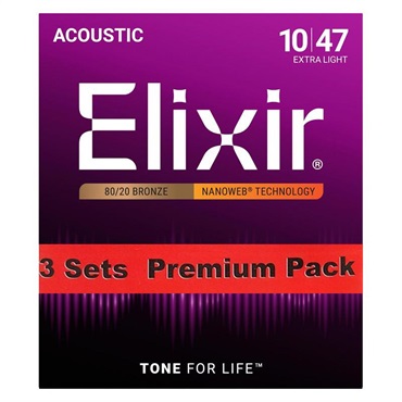 ELIXIR Acoustic 80/20 Bronze with NANOWEB Coating 3SET PACK #11002 (Extra Light/10-47)