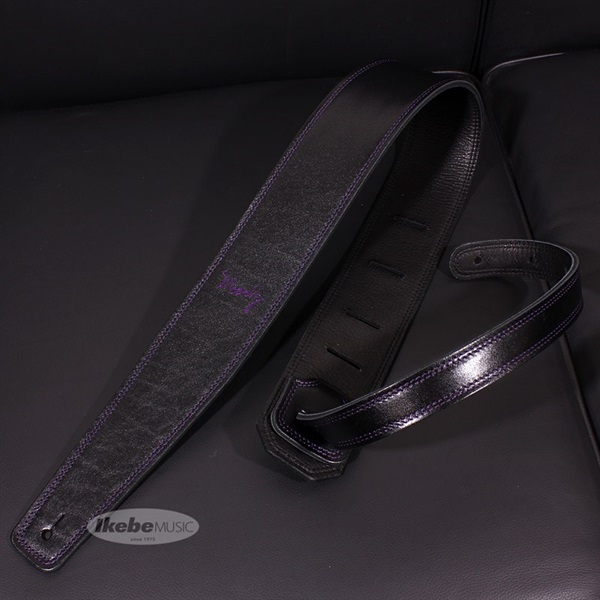 Handmade Leather Straps Leather & Leather Series 2.5inch Standard Tail【Black / Black w/Purple Stitch】の商品画像