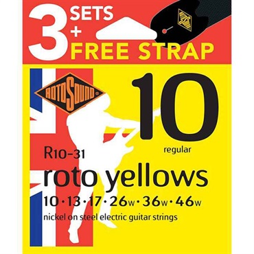 ROTO SOUND Electric Guitar Strings R10-31 Roto Yellows 3-Packs With Strap- Regular