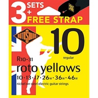 Electric Guitar Strings R10-31 Roto Yellows 3-Packs With Strap- Regular