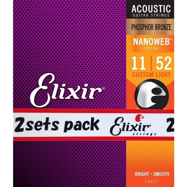 ELIXIR 16027 2pack アコースティック フォスファーブロンズ NANOWEB カスタムライト 011-052