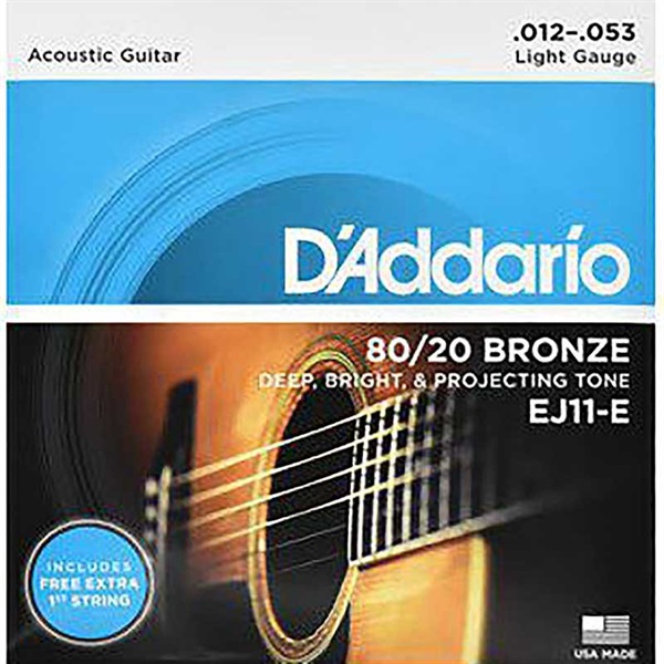 D’Addario 80/20 Bronze Round Wound Acoustic Guitar Strings EJ11-E (Light/12-53) 【E弦プラスパック】