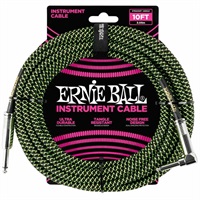 #6077 BRAIDED INSTRUMENT CABLE STRAIGHT/ANGLE 10FT (BLACK/GREEN)