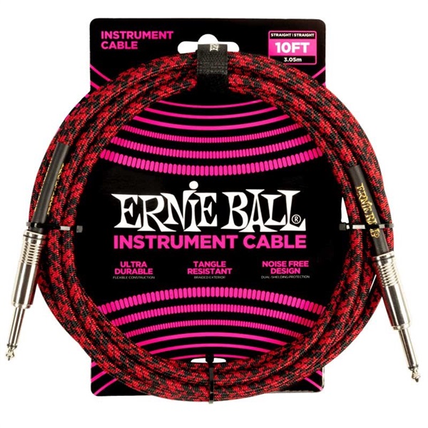 ERNIE BALL #6394 BRAIDED INSTRUMENT CABLE STRAIGHT/STRAIGHT 10FT (RED/BLACK)
