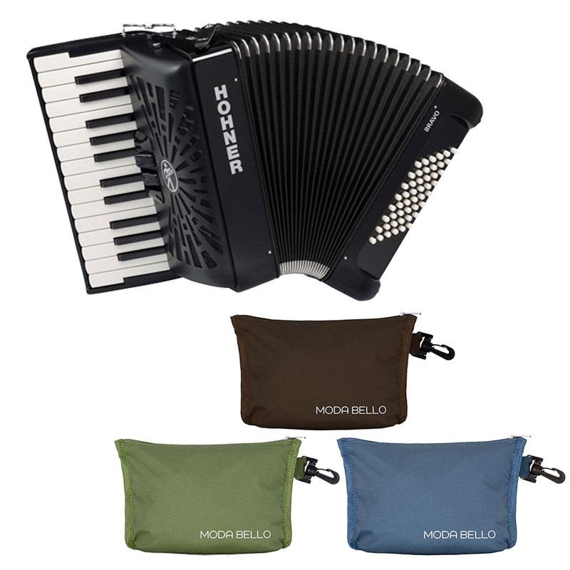 Hohner HOHNER ホーナー アコーディオン 入門向け ピアノ式 26鍵盤 小型 Bravo II 48 BLK +レインカバーセット【雨の日アコーディオンレインカバーセット】