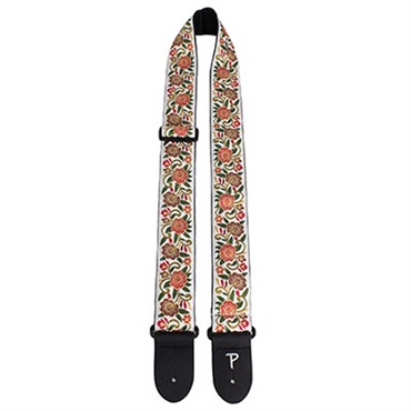 WHITE WITH FLORAL TRAIL JACQUARD GUITAR STRAP [TWS-7584]