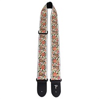 WHITE WITH FLORAL TRAIL JACQUARD GUITAR STRAP [TWS-7584]