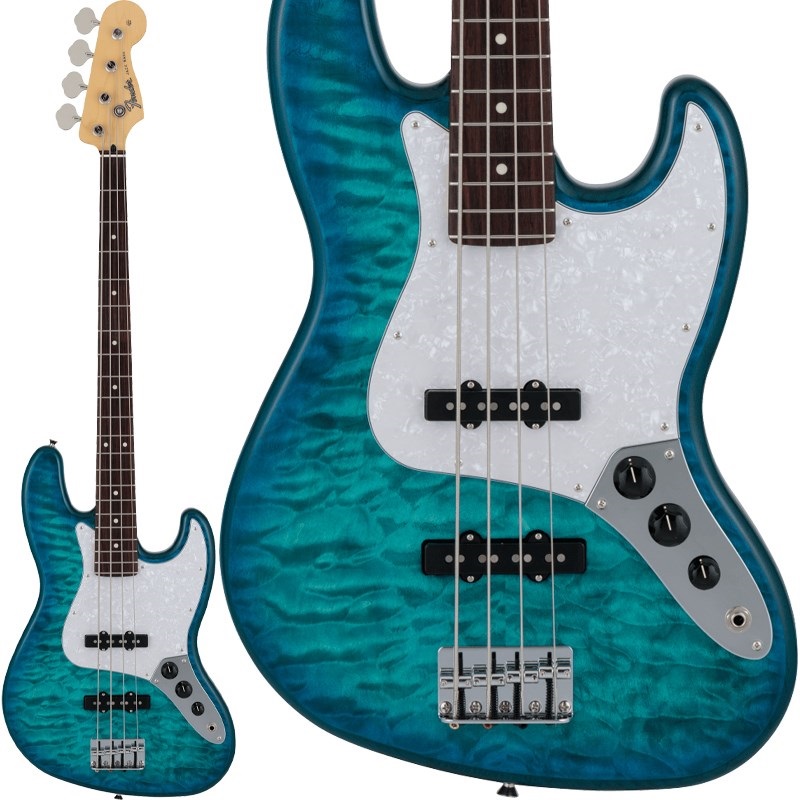 2024 Collection Hybrid II Jazz Bass Quilt Maple Top (Aquamarine)