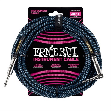 ERNIE BALL Braided Instrument Cable 25ft S/L (Black/Blue) [#6060]