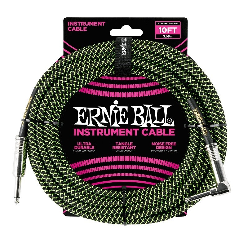 Braided Instrument Cable 10ft S/L (Black/Green) [#6077]