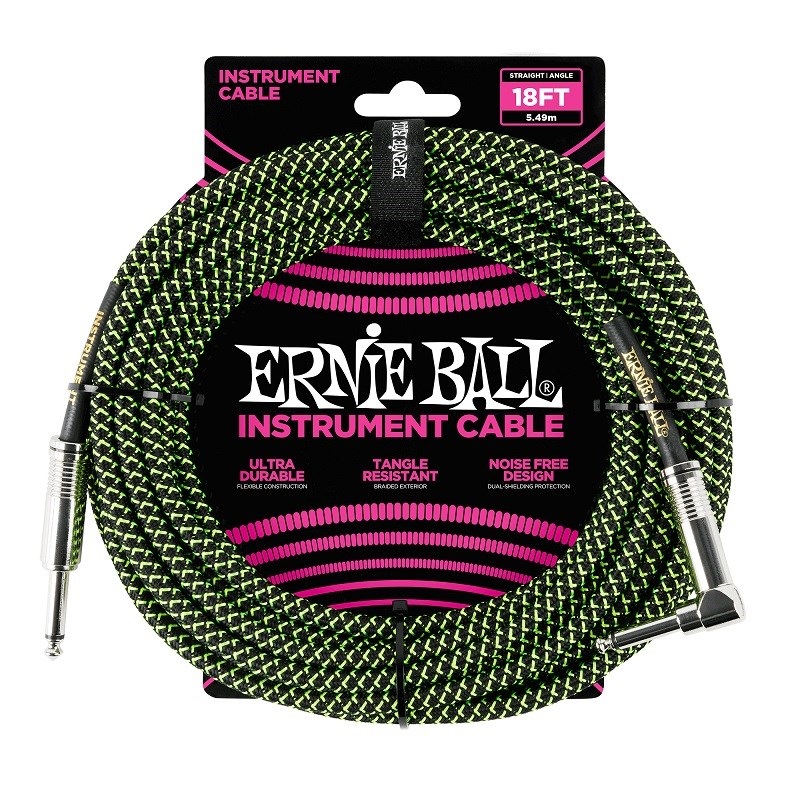 Braided Instrument Cable 18ft S/L (Black/Green) [#6082]の商品画像