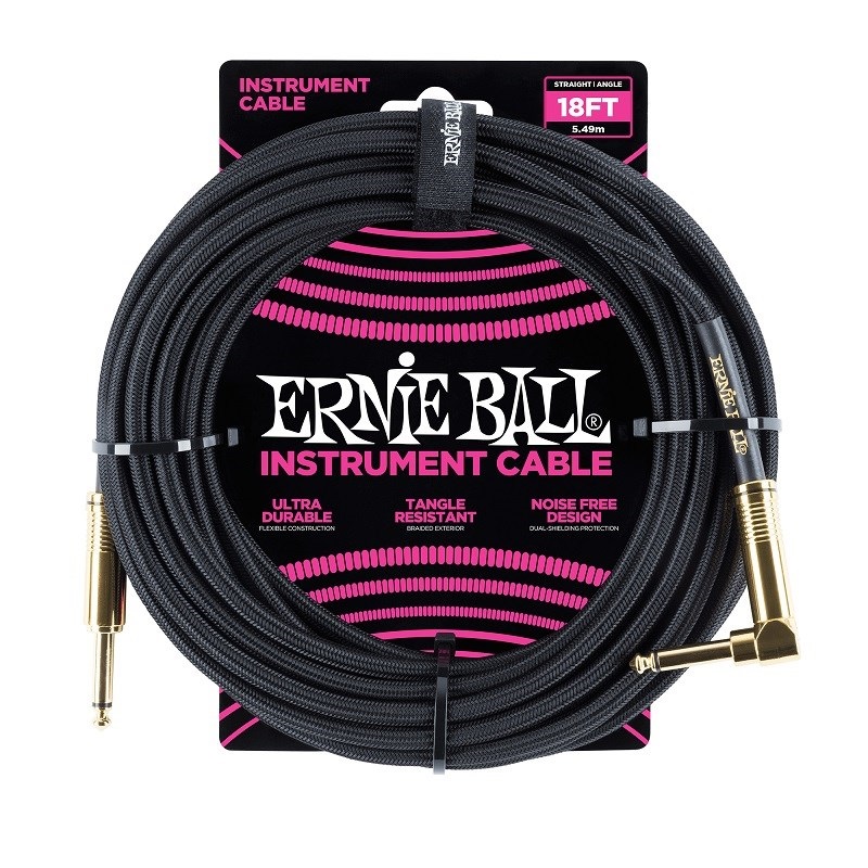 ERNIE BALL 【創業50周年大決算SALE】 Braided Instrument Cable 18ft S/L (Black w/Gold Connectors) [#6086]