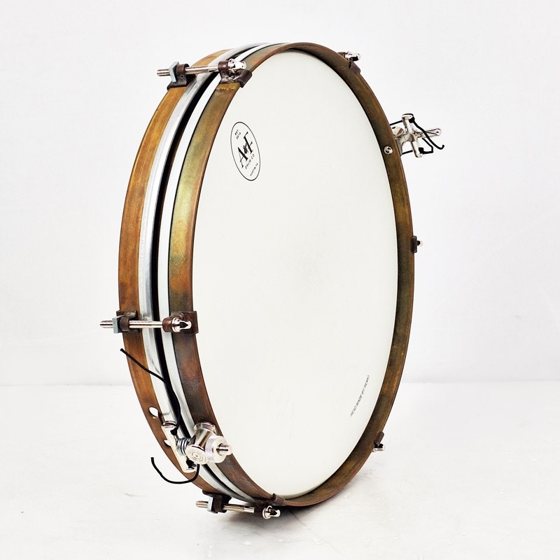 A&F Drum Co USED 中古 Pancake 14 x 1.5 Raw Brass Snare Drum [Single Tension，No Lugs， with Brass Single Hoops]