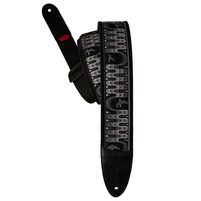 P.R.S. PRS 2.4inch Padded Guitar Strap w/FLASH Custom Jacquard Birds Wavelength (Charcoal)