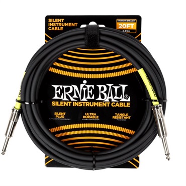 ERNIE BALL Classic Silent Instrument Cable， Straight/Straight 20ft - Black [P06473]