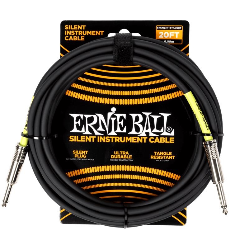 ERNIE BALL Classic Silent Instrument Cable， Straight/Straight 20ft - Black [P06473]