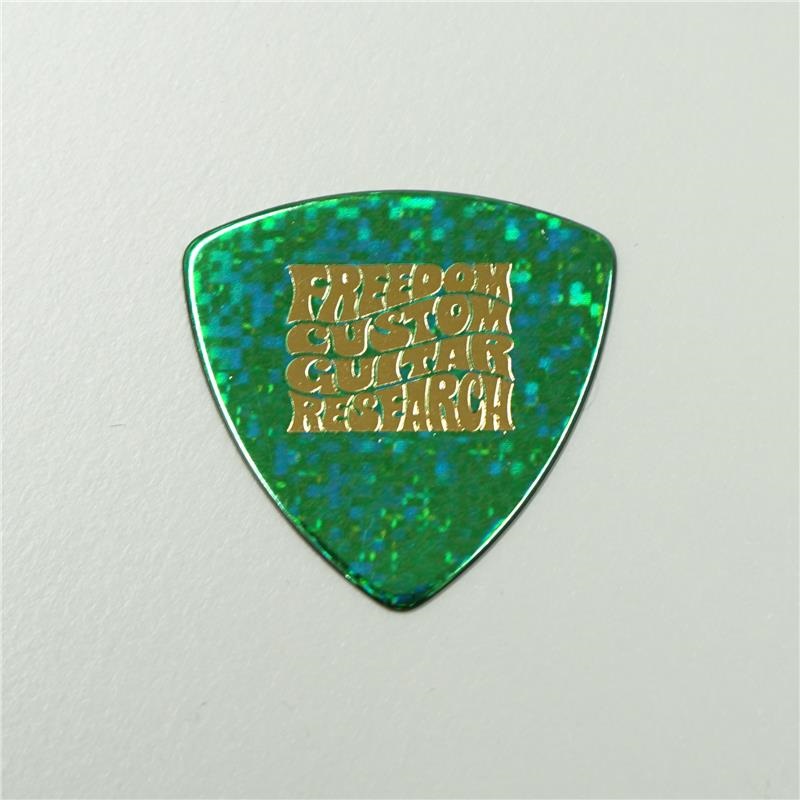 Freedom Custom Guitar Research Pick SP-PK-10 [Celluloid/トライアングル/スパンコールグリーン/0.75mm/金ロゴ]