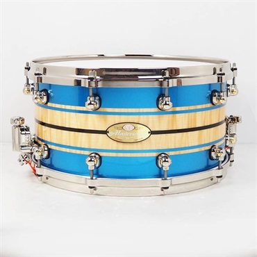 Pearl 【創業50周年大決算SALE】Masterworks Snare Drum 14×7 - Gloss Natural Sycamore w/Metallic Blue Stripe and Ebony Inlay/Ninickel Finish Parts [MWAC1470S-N]【店頭展示特価品】
