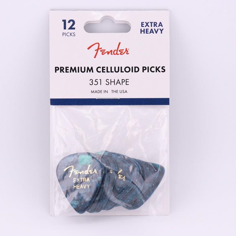 Fender USA Premium Celluloid Picks， 351 Shape -12 Pack【Extra Heavy/Ocean Turquoise】(#1980351608)