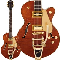 Electromatic LTD Flame Okoume Broadkaster Jr. Single Cut with Bigsby (Roundup Orange)