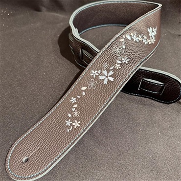 雪桜刺繍レザーストラップ BK