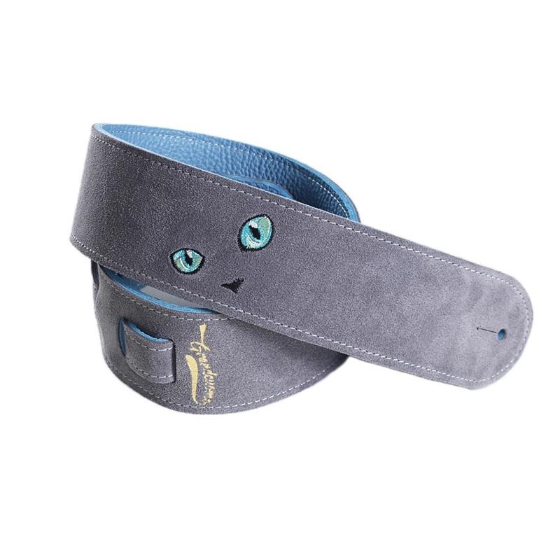 ねこ刺繍レザーストラップ [Gray/Light Blue]の商品画像