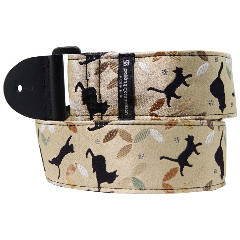 Daiking Corporation 西陣織りギターストラップ DGS-NKCS-60 金欄猫影絵柄