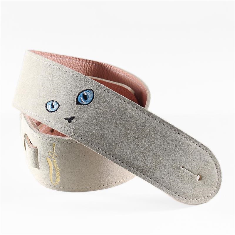 ねこ刺繍レザーストラップ [White/Pink]の商品画像