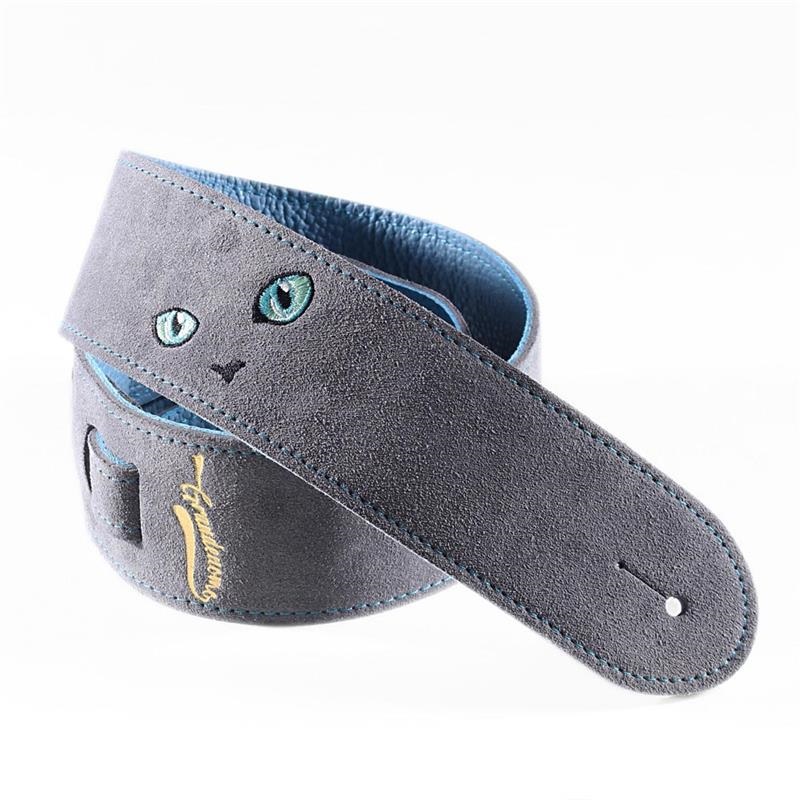 ねこ刺繍レザーストラップ [Gray/Light Blue]の商品画像