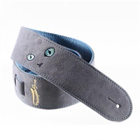 ねこ刺繍レザーストラップ [Gray/Light Blue]