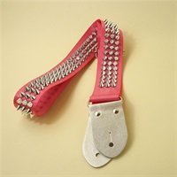 ガールズフェイバリットカラースタッズギターストラップ　ホットピンク×シルバー