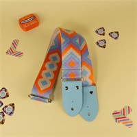 ダイヤジャカードギターストラップ　ベージュ×水色