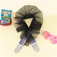 ラメレインボー黒フリルギターストラップ　パープル