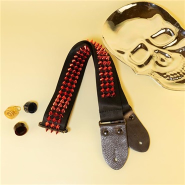 tsundrum_chan メタルスタッズギターストラップS　ブラック×レッド｜Heavy Metal Studded Guitar Strap S - Black & Devil Red