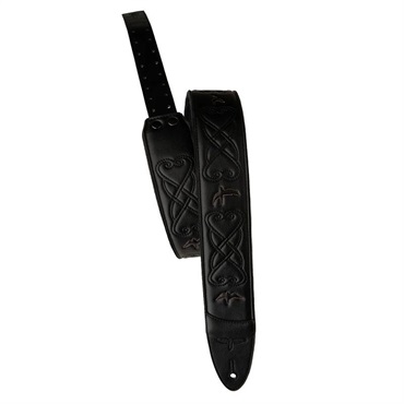 P.R.S. PRS 2.4 Padded Guitar Strap w/RAS， Custom Leather (Faux) Birds (Black)