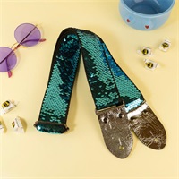 リバーシブルスパンコールギターストラップ　ブルー×シルバー｜Reversible Sequin Guitar Strap - Blue & Silver