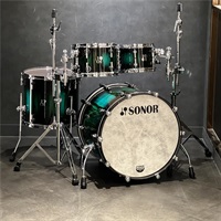 SQ2 System Beech Vintage 4pc Drum Kit - Black to Green Burst over African Marble [BD22，TT10&12，FT16]【特注品】