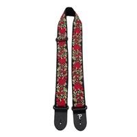 RED/GOLD ROSES ON BLACK JACQUARD GUITAR STRAP [TWS-7634]