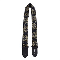 BLACK/GOLD ROSES ON BLACK JACQUARD GUITAR STRAP [TWS-7635]