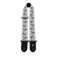 BLACK ROSES ON WHITE JACQUARD GUITAR STRAP [TWS-7682]