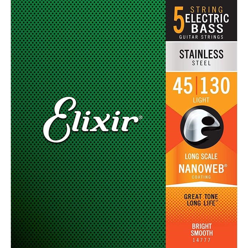 ELIXIR Stainless Steel Bass Strings with ultra-thin NANOWEB Coating (5-String Midium with Light B/Long 045-130) #14777 画像1