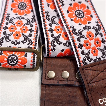 Couch Guitar Strap Cork and Orange Flowers Hippie Weave 画像1