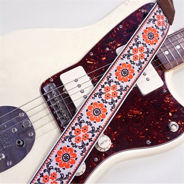 Couch Guitar Strap Cork and Orange Flowers Hippie Weave 画像2