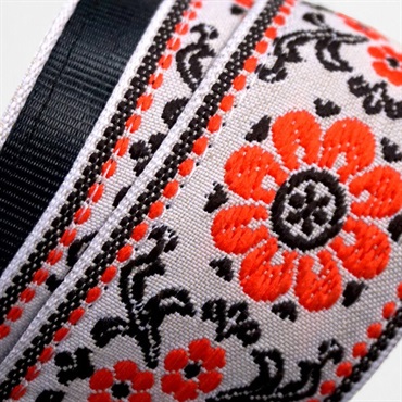 Couch Guitar Strap Cork and Orange Flowers Hippie Weave 画像3