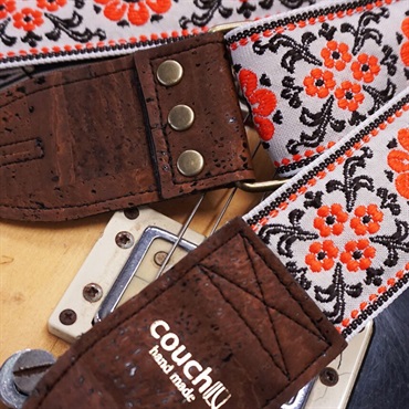 Couch Guitar Strap Cork and Orange Flowers Hippie Weave 画像4