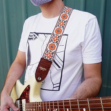 Couch Guitar Strap Cork and Orange Flowers Hippie Weave 画像5